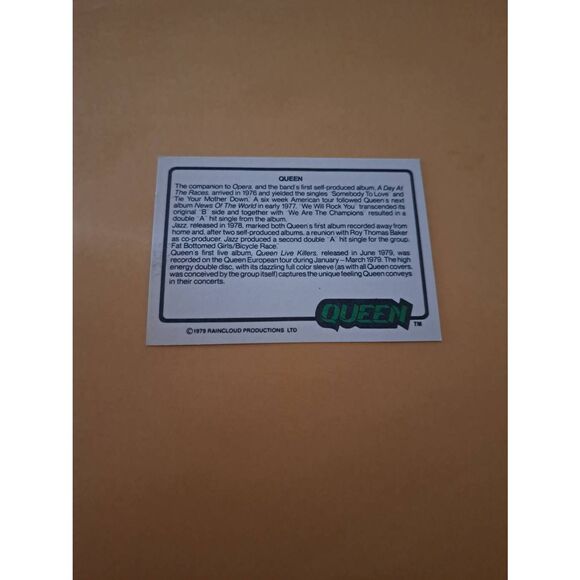 Vintage 1979 Raincloud Productions Queen Trading Card #41 Rock Band Memorabilia - Picture 2 of 2